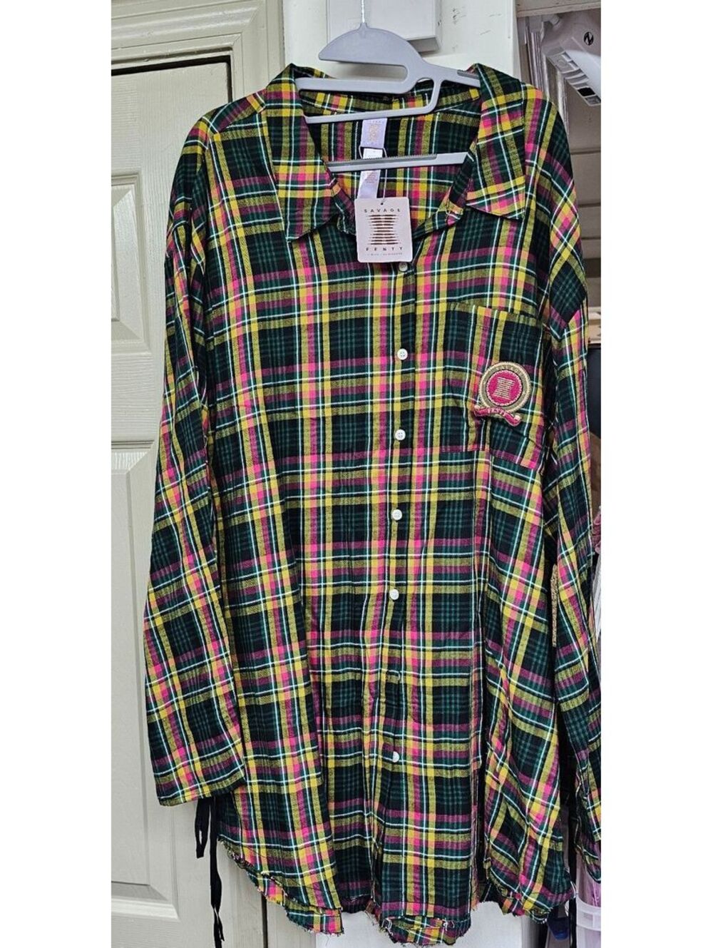 Savage X Fenty Plaid Button-Up Sleep Shirt 3X NEW